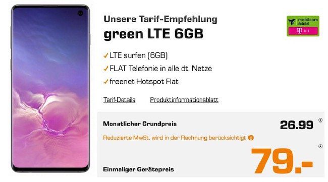 Ausverkauft! Samsung Galaxy S10 + Xbox One X inkl. GTA 5 für 79€ + Telekom Flat mit 6GB LTE für 26,99€ mtl.