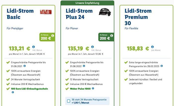 Über Lidl zu e.on 100% Ökostrom wechseln   bis 200€ Bonus + Weber Pulse 1000 (Vergleich 426€)