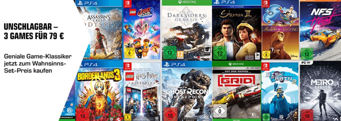 Saturn: 3 Games zum Preis von 79€   PS4, XBox one, PC, Nintendo Spiele