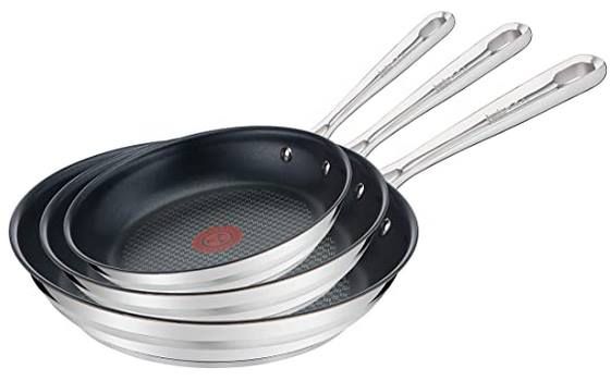 Tefal Pfan­nen Set Jamie Oliver Brushed aus Edelstahl (20, 24, 28cm) für 89,99€ (statt 140€)