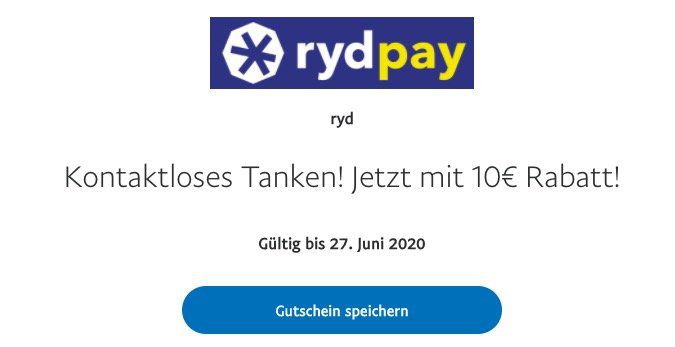 Abgelaufen! Ryd Pay 10€ Tankgutschein bei Zahlung mit PayPal (kein MBW)