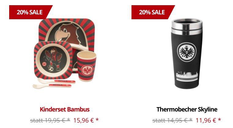 Eintracht Frankfurt Fanshop mit 20% Rabatt auf fast alles + keine VSK ab 15€