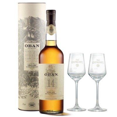 Ausverkauft! Oban 14 Years Single Malt Whisky 0,7 Liter mit 2 Nosing Gläsern für 43,49€ (statt 57€)