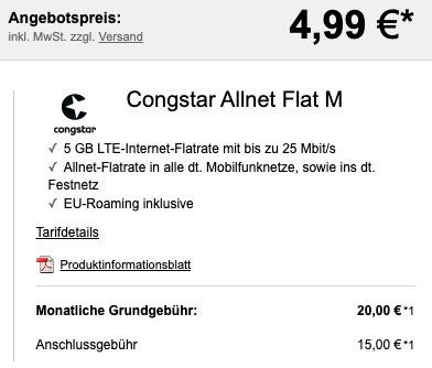 Xiaomi Mi 10 Lite 5G für 4,99€ + Telekom Flat von Congstar mit 5GB LTE für 20€ mtl.   VoLTE & WLAN Call dabei