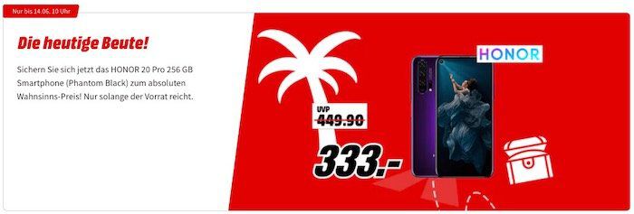 MediaMarkt Piratentage ‍☠️ z.B. Honor 20 Pro mit 256GB für 329€ (statt 386€)