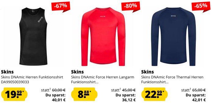 Skins Sport Kleidung im Sale bei SportSpar   z.B. Langarm Funktionsshirt für 8,88€ (statt 21€)