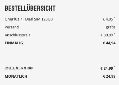 OnePlus 7T mit 128GB für 4,95€ + o2 Flat mit 18GB LTE für 24,99€ mtl.