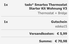Tado Starter Kit aus Smart Thermostat V3 und Internet Bridge für 70,98€ (statt 156€)