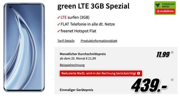 🔥 Xiaomi Mi 10 Pro 256GB (Vergleich 954€) für 439€ + Vodafone Flat mit 3GB LTE für 11,99€ mtl.