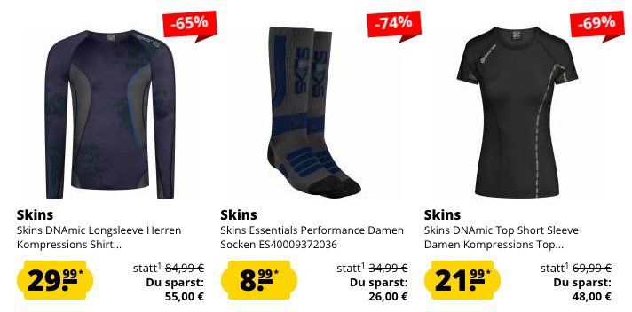 Skins Sport Kleidung im Sale bei SportSpar   z.B. Langarm Funktionsshirt für 8,88€ (statt 21€)