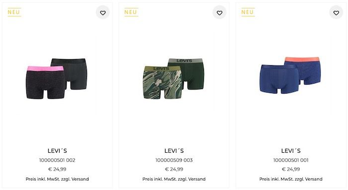 50% Extra Rabatt auf Levis Boxershorts   z.B. 6er Pack für 37,48€ (statt 52€)