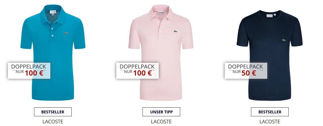 Hirmer Sale bis 50% Rabatt auf Top Marken + 10€ Gutschein   z.B. Doppelpack Lacoste Polos ab 90€ (statt 130€)