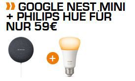 Google Nest mini + Hue E27 White LED Lampe für 59€ (statt 73€)