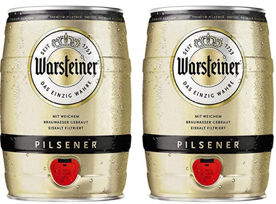 Warsteiner Premium Pilsener Fass 2er Pack, (2 x 5 Liter) für 16,99€ (statt 21€)