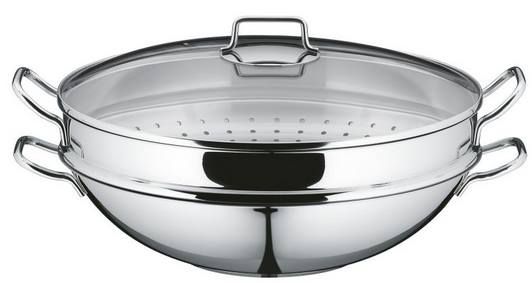 WMF Macao Wok mit Glasdeckel (36 cm) inkl. Ablagegitter & Dämpfereinsatz für 69,99€ (statt 104€)