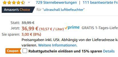 TaoTronics Ultraschall Luftbefeuchter mit 3,5l Wassertank für 24,99€ (statt 37€)