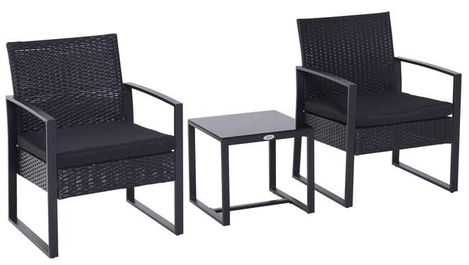 Outsunny Polyrattan Sitzgruppe (Couchtisch + 2 Stühle + 2 Kissen) für 119,99€ (statt 133€)