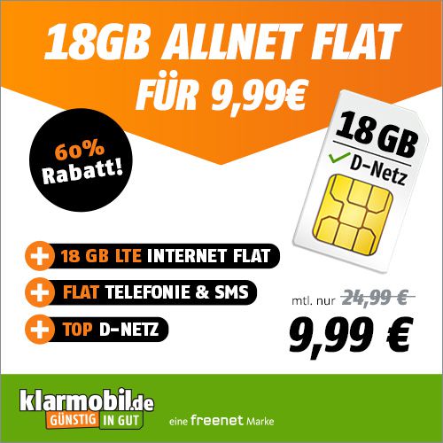 🔥 Vodafone Allnet Flat mit 18GB LTE inkl. VoLTE & WLAN Call für 9,99€ mtl.
