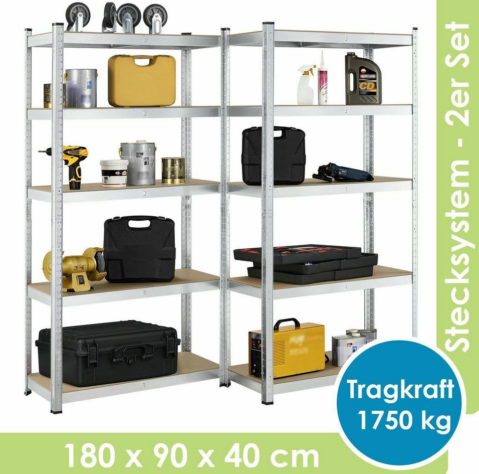 Juskys 21096   Doppelpack Schwerlastregale (max. 1.750kg) für 37,15€ (statt 43€)