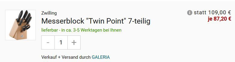 ZWILLING Twin Point Messerblock 7teilig mit Schere für 87,20€ (statt 125€)