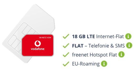 Allnet Flatrate im Netz von Vodafone mit 18GB LTE 50MBit für 19,99€ monatlich + 100€ MM Gutschein