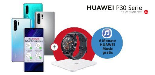 Knaller! 🔥 Huawei P30 Pro + Watch GT + Waage + Mini Speaker für 49€ + o2 Flat mit 20GB LTE für 24,99€ mtl.