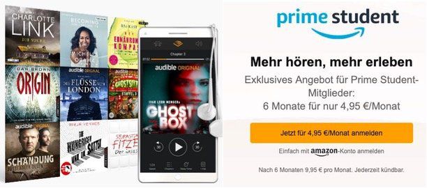 Studenten mit Prime Student können 6 Monate Audible zum halben Preis testen   Normalos 3 Monate