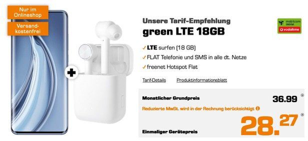 Xiaomi Mi 10 Pro & Xiaomi Mi True für 28,27€ mit Vodafone Allnet Flat mit 18GB LTE für 36,99€ mtl.