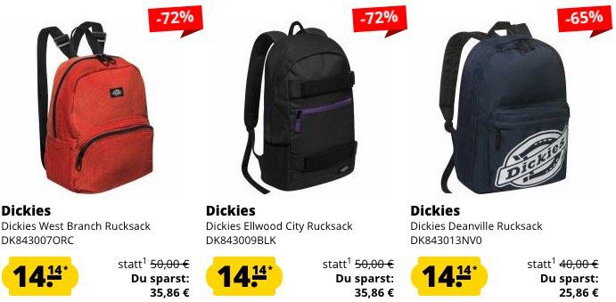 Dickies Rucksäcke für je 18€ bei SportSpar (statt 28€)