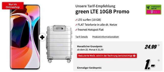 Vorbei! Xiaomi Mi 10 + Metal Carry On Trolley für 1€ mit Telekom Allnet Flatrate mit 10GB LTE für 24,99€ mtl.