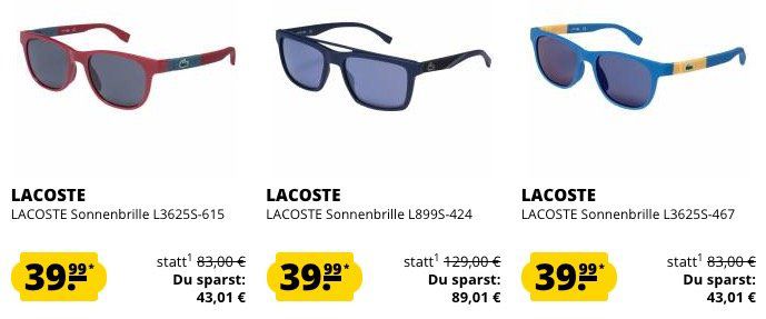 Restposten: Lacoste Sonnenbrillen für je 44€ (statt 70€)