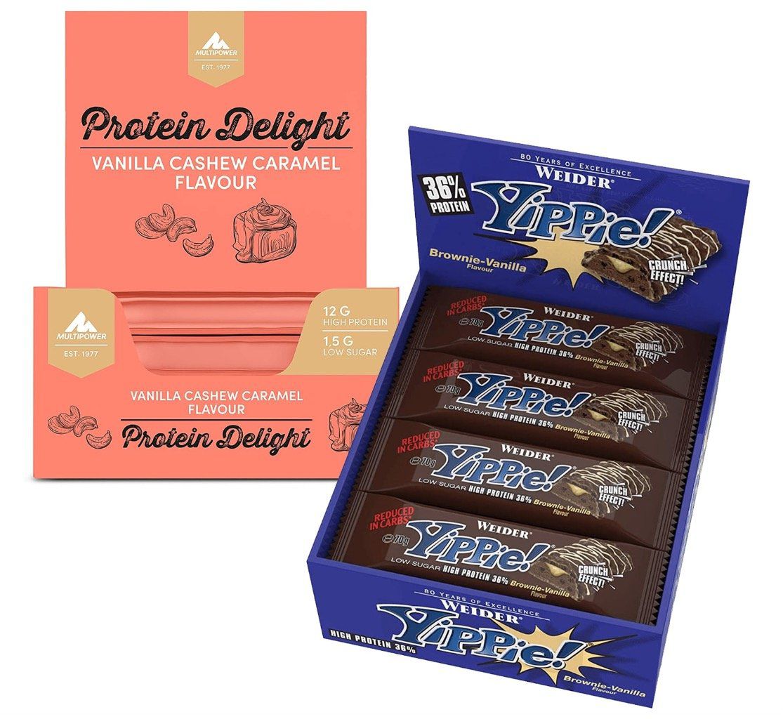 18x Multipower Protein Delight Cashew Caramel + 12x Weider Yippie! Bar für 27,49€ (statt 36€)