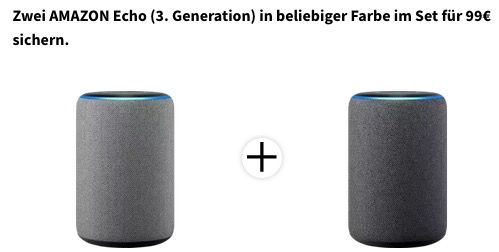 2x Amazon Echo (3. Generation) Lautsprecher für 99€ (statt 144€)