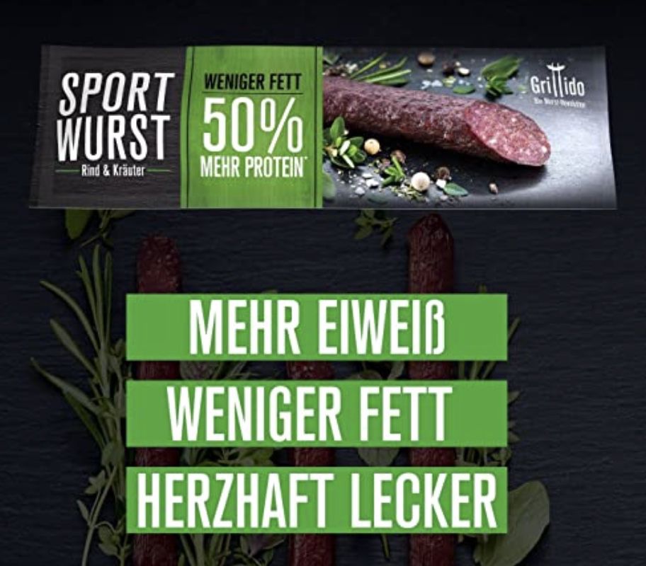 25er Pack Grillido Sportwurst Rind & Kräuter ab 13,72€ (statt 23€)   Prime Sparabo