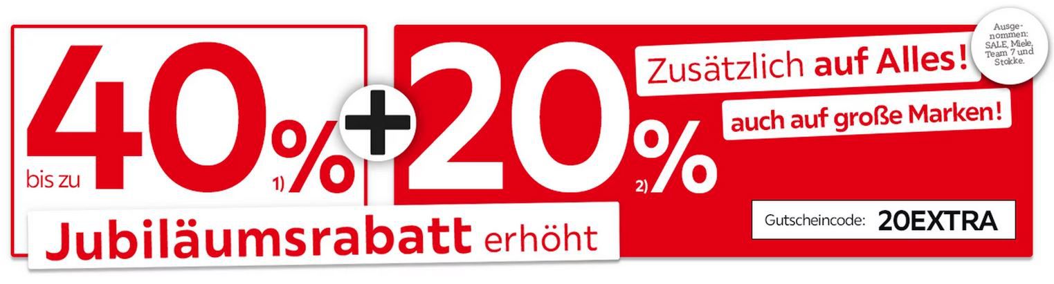 XXXLutz Sale bis 40% Rabatt auf viele Möbel + 20% Extra Rabatt zusätzlich