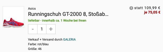 Asics Herren Runningschuh GT 2000 8 mit Stoßabsorption für 75,05€ (statt 109€)