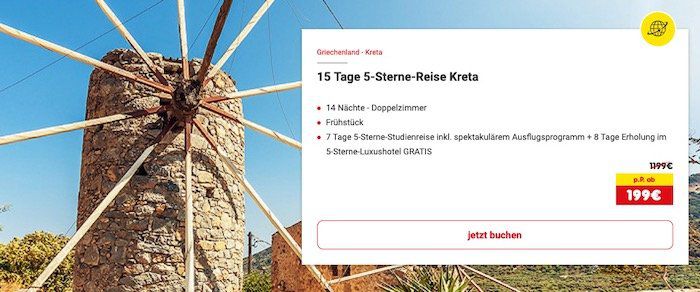 15 Tage Studienreise Kreta inkl. 8 Tage 5 Sterne Luxushotel und Flügen ab 199€ p.P. (stornierbar)