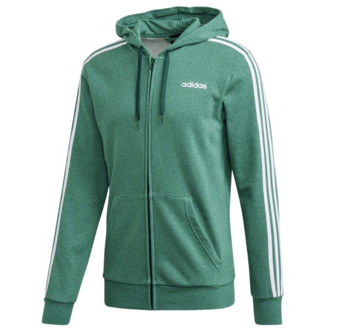 adidas Kapuzenjacke Essentials 3S FZ in Grün/Weiß für 29,95€ (statt 39€)