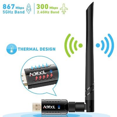 Aoyool WiFi Adapter 1300Mbit/s (5.8G/867Mbps+2.4G/300Mbps) für 6,37€ (statt 13€)