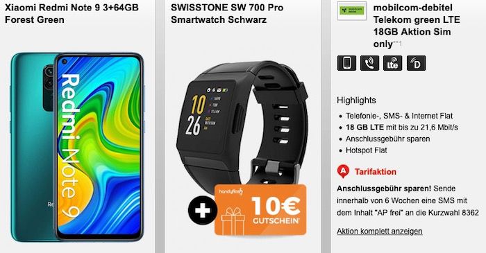 Smartwatch mit div. Smartphones ab 4,95€ mit Telekom Allnet Flat inkl. 18GB LTE für 20,99€ mtl.