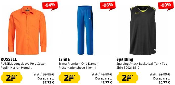 14 Artikel bei SportSpar für je nur 2,22€   Restgrößen