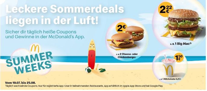 McDonalds Sommerdeals: Heute 2 Milchshakes nach Wahl je 0,25 Liter für 3€