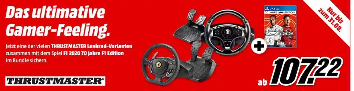 Bundle: THRUSTMASTER T150 RS Lenkrad + Pedal + PS4 Game F1 2020 ab 145,86€ (statt 202€)