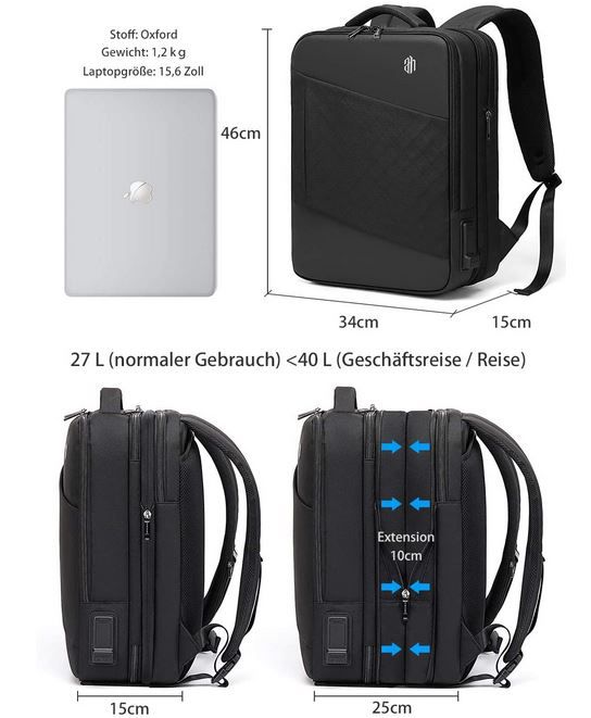 Fresion Rucksack bis 40l geeignet für Notebooks bis 15.6 für 23,91€ (statt 60€)