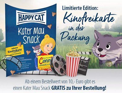 Bei Happy Cat gratis Snack & Kinokarte abstauben