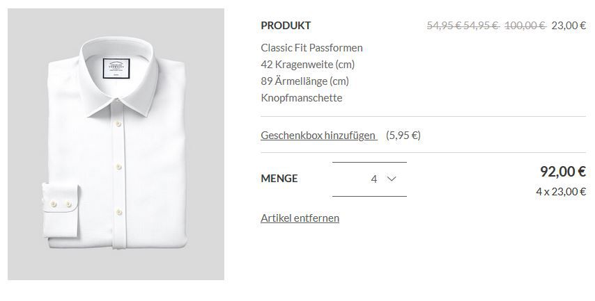 Top! 4 Charles Tyrwhitt Hemden für 92€ (statt 169€) VSK frei ab 75€