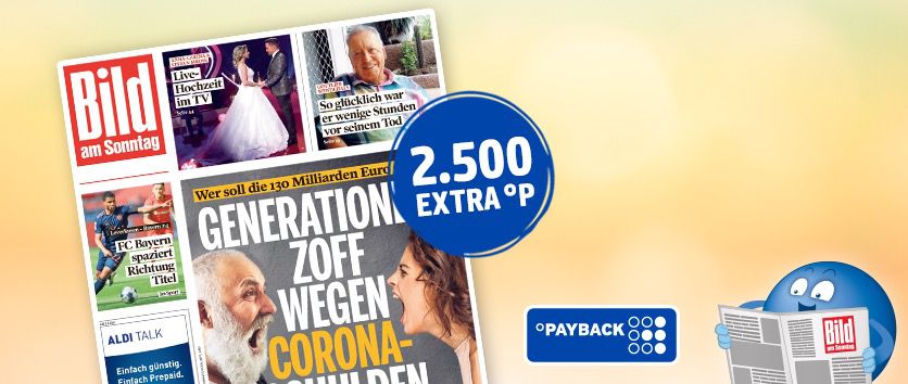 8 Ausgaben BILD am Sonntag für 18€ + Prämie 2.500 Payback Punkte (Wert 25€)