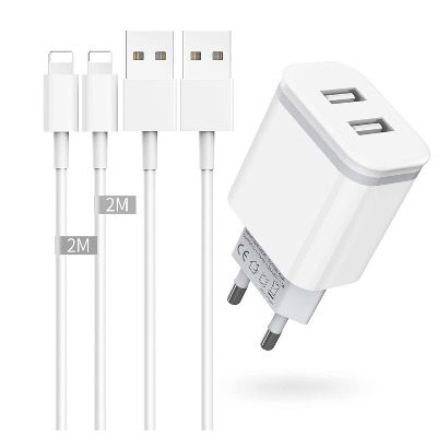 Niluoya Doppel USB Ladegerät mit 2x Ladekabel 2 Meter 2.1A 5V für 6,99€ (statt 14€)