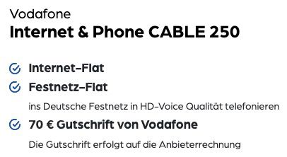 Vodafone Cable 250 für 34,99€ mtl. + 70€ Guthaben + LG 55 Zoll NanoCell UHD Fernseher für 199,95€