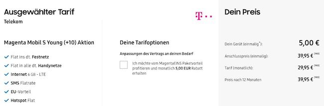 Knaller für Junge Leute: Samsung Galaxy S20+ 5G für 5€ + Telekom Tarif mit 6GB LTE für 34,95€ mtl. + Galaxy Buds Live (Wert 133€)